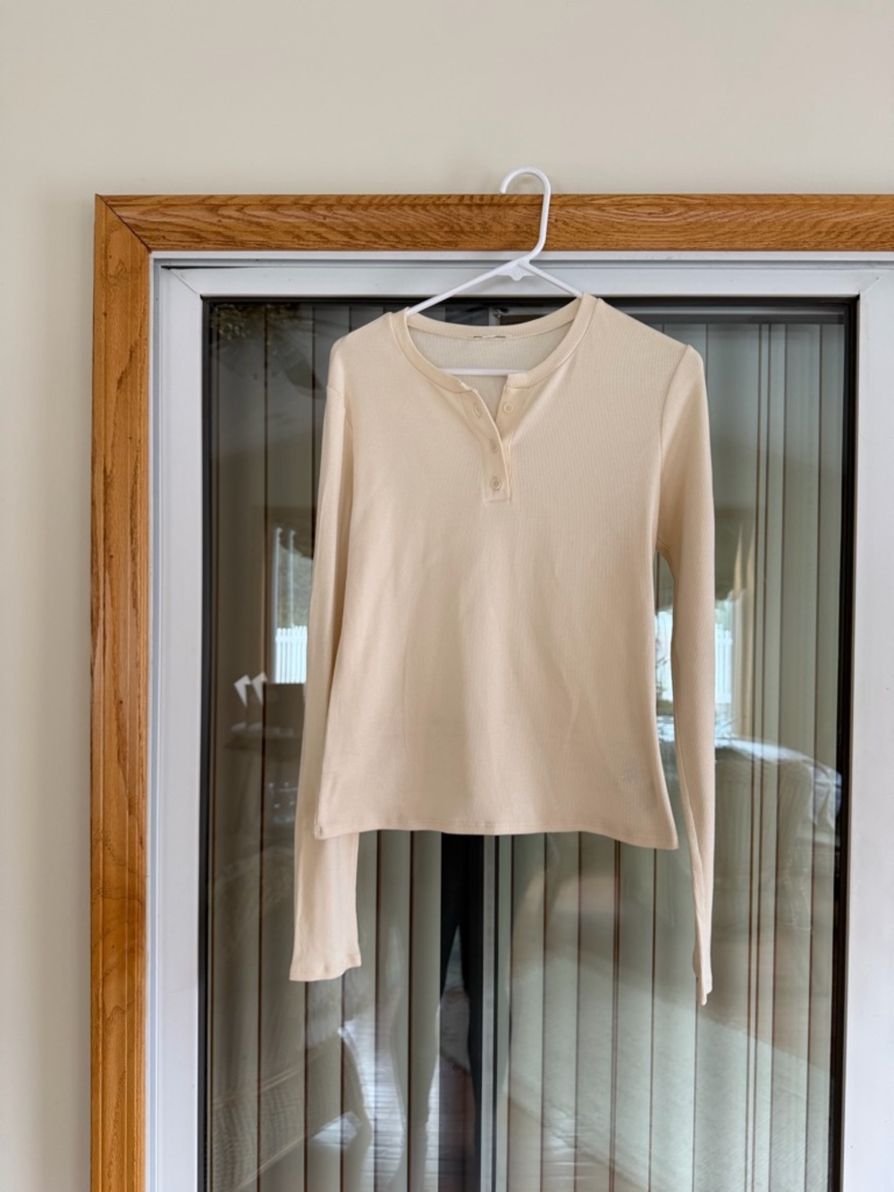 Reformation Cream Ribbed Button-Front Henley Tee